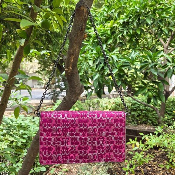 Coach Y2K Signature Optic Shimmer Raspberry Satin Luxor Eve Vintage Shoulder Bag - Picture 5 of 10